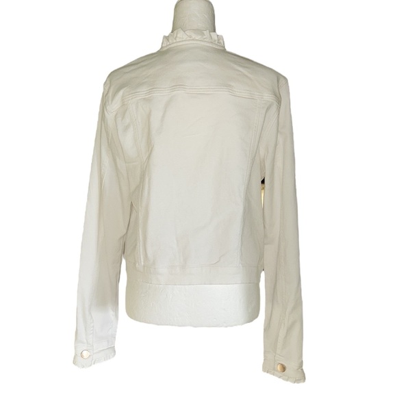 Draper James White Denim Ruffle Trim Cropped Jean Jacket - L - Picture 10 of 15